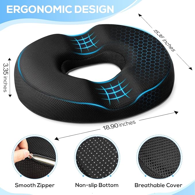 Donut Pillow Seat Cushion, Donut Chair Cushions for Postpartum Pregnancy & Hemorrhoids, Sciatica & Hip & Coccyx Pain Relief Desk Chair Cushion for Long Sitting Office Workers, Car Drivers