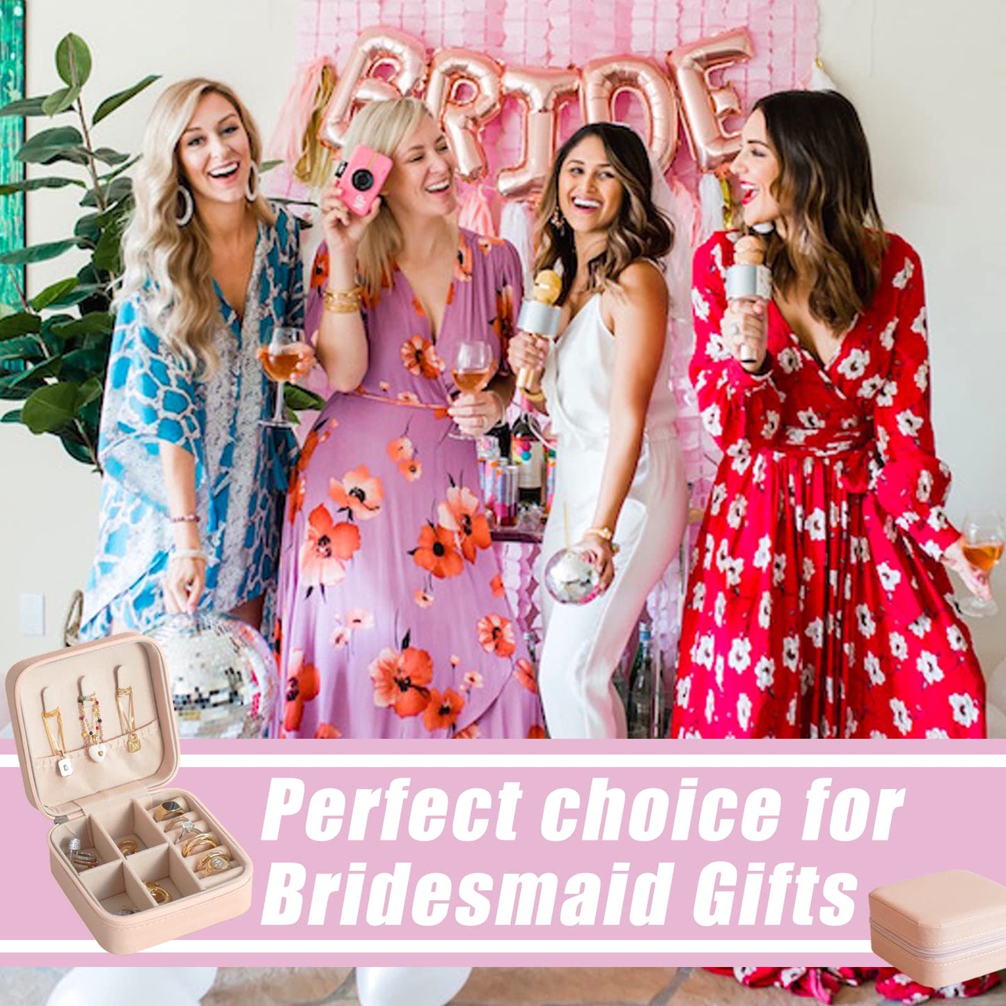 Travel Jewelry Case Small Jewelry Box Mini Travel Essentials for Women, Travel Jewelry Organizer, Bridesmaid Gifts Bridesmaid Proposal Gifts for Women Her, Travel Accessories to Store(1pc pink peach)