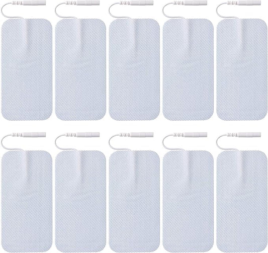 10 Pieces Large Electrode Pads - Premium Reusable TENS Unit Pads with Standard 2mm PIN Connector - 2x4 Inches Self-Adhesive for Pain Relief and Muscle Stimulation