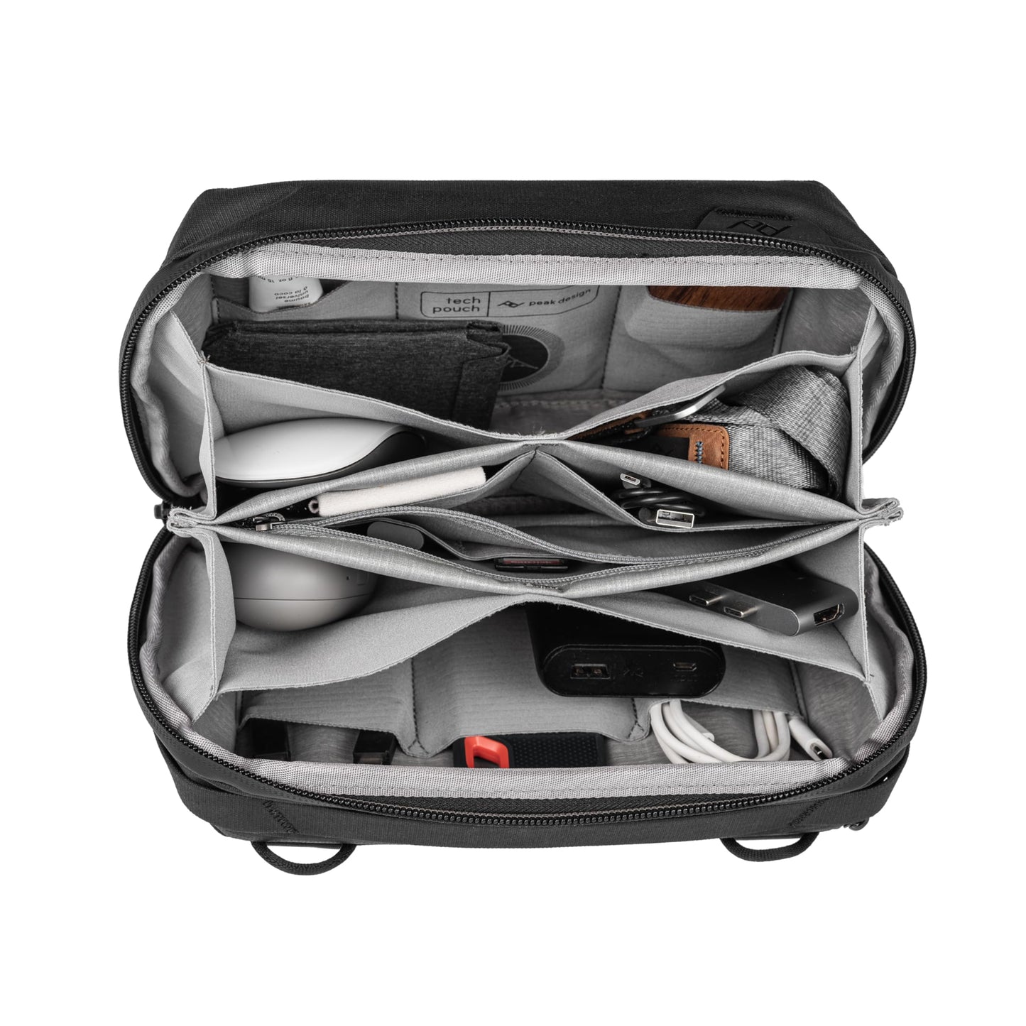 Peak Design Tech Pouch, Black, Electronics Organizer for Travel or Everyday Carry, Origami-Style Storage, Cable Pass-Through, Weatherproof Recycled Nylon, Gear Carry Bag for Men and Women