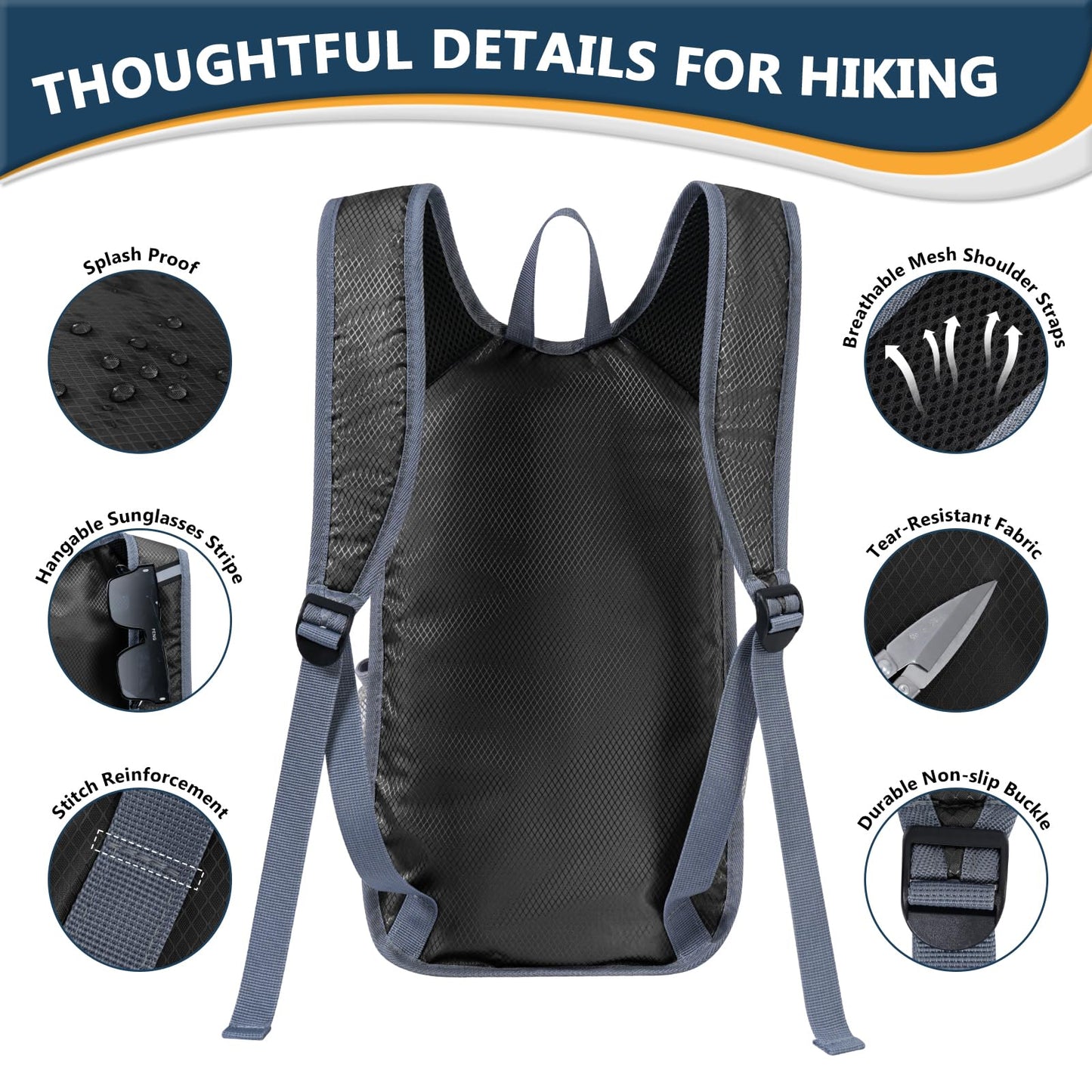 VHYBRIX 15L Lightweight Packable Hiking Backpack - Small Foldable Travel Daypack Outdoor Shoulder Bag Camping Waterproof Backpack for Women Men - Black