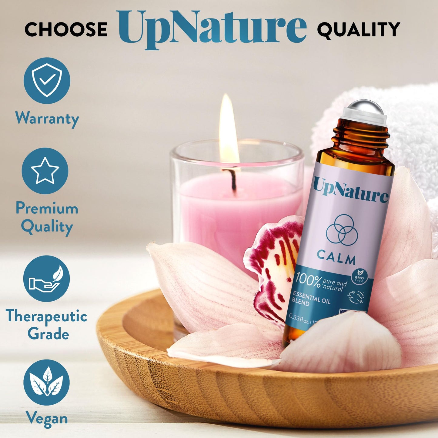 UpNature Calm Essential Oil Roll On - 100% Natural Stress Relief Aromatherapy - Relaxation Self Care Gifts for Women - Nurse Essentials