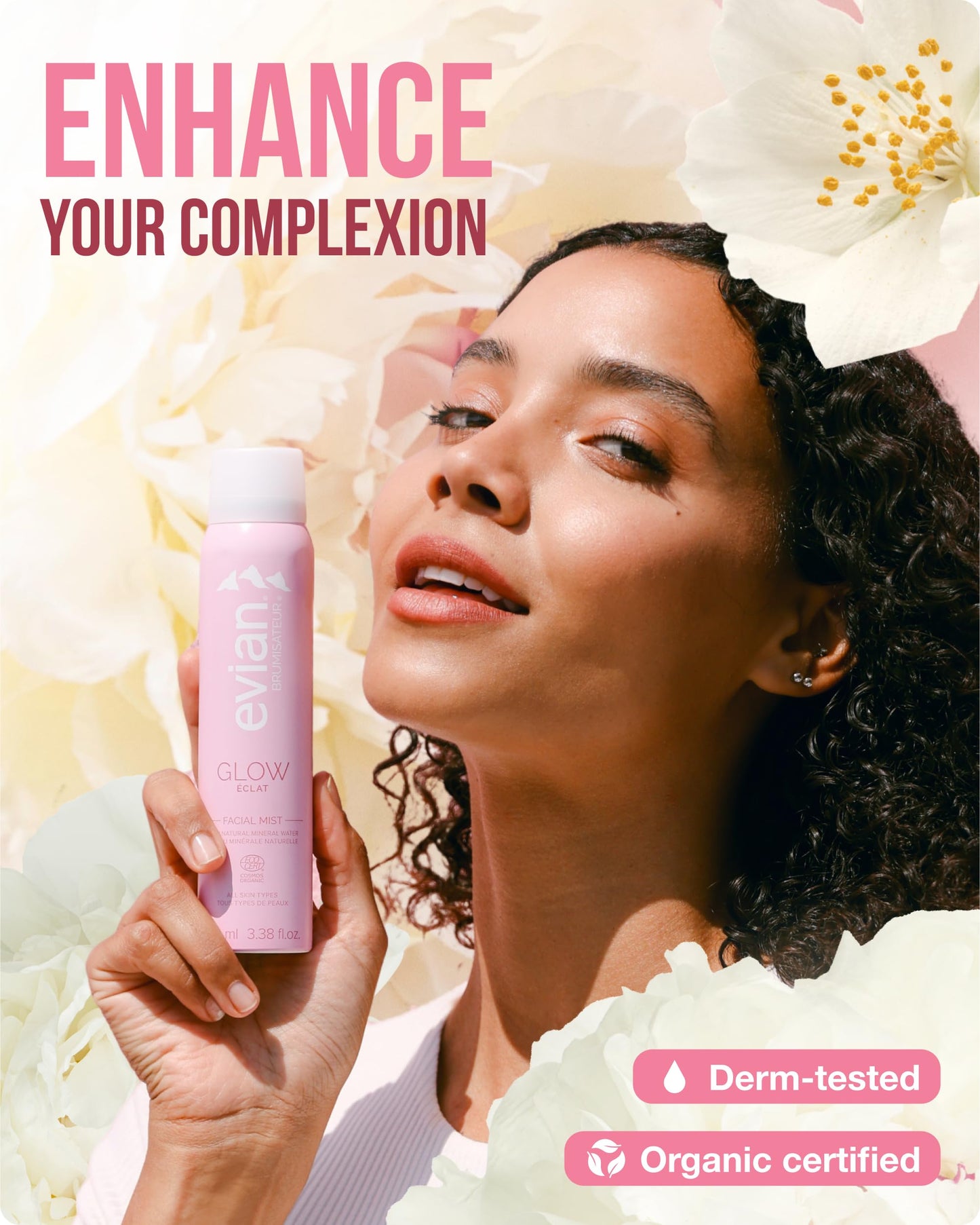 BRUMISATEUR Evian Glow Facial Mist | Hydrating Mineral Water Face Spray with Aloe & White Tea | Dewy Setting Mist & Toner for Glowing Skin | Facial Spray to Refresh, Balance, & Enhance Makeup