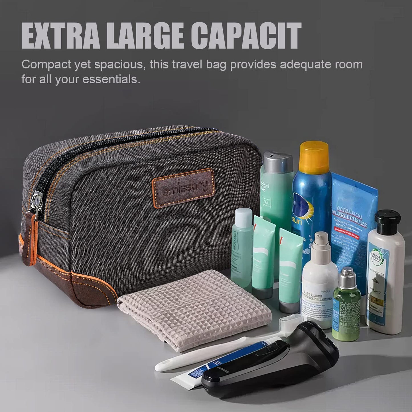 emissary Toiletry Bag for Men, Canvas Travel Toiletry Bag Men's Dopp Kit, Water-resistant Bathroom Bag Mens Shaving Kit, Travel Kit Small Bags, Shaving Bag, Toiletry Bags