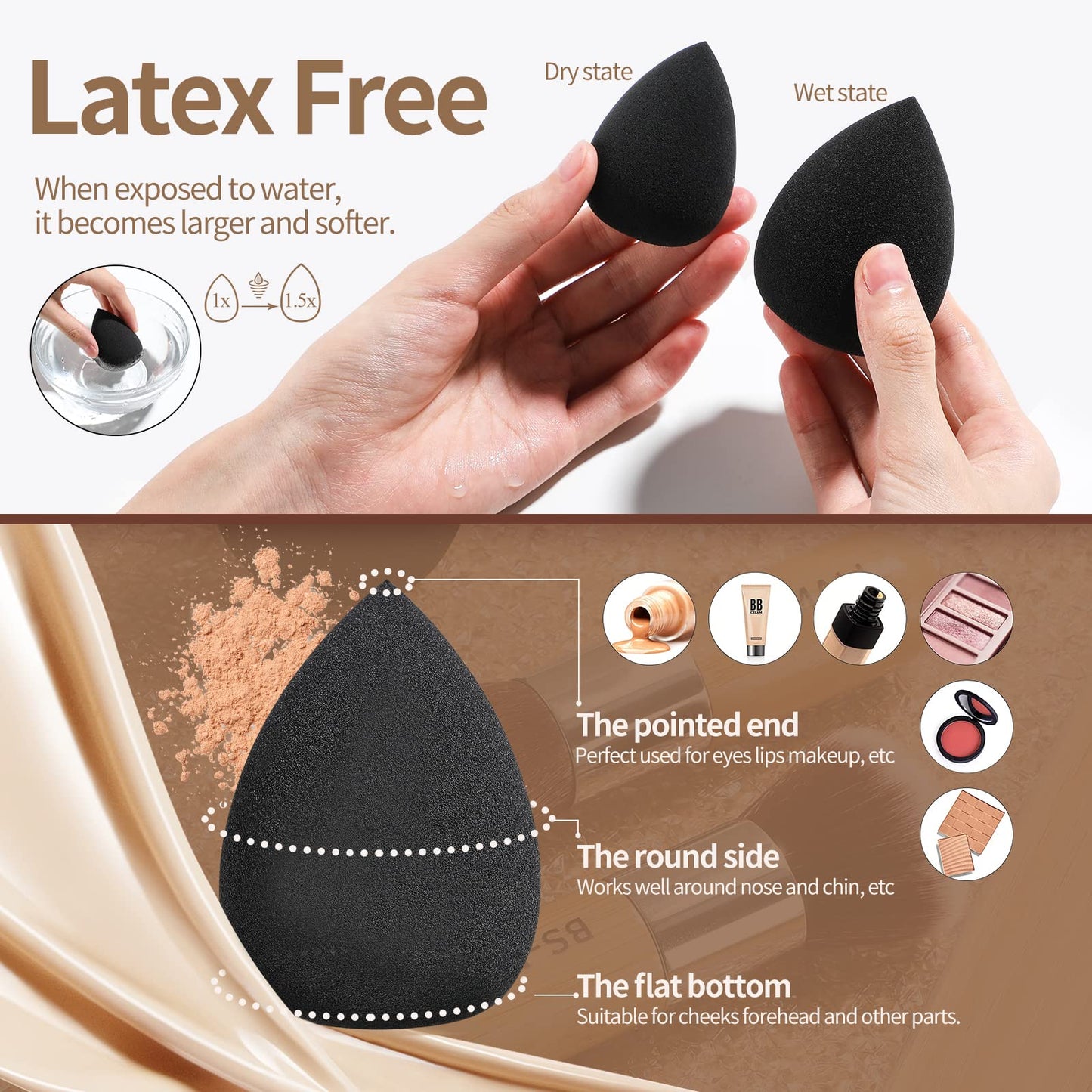 BS-MALL Professional Makeup Brush Set, 11 Pieces with Sponge Puffs and Travel Case, Bamboo Handle Brushes for Foundation and Eye Makeup (Style, Count, 12)