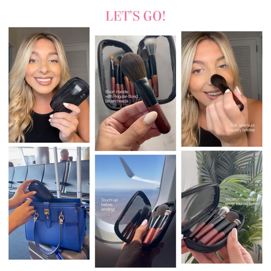 Cosme 9 FULL FACE MINI TRAVEL Make Up Brush Set: Powder, Concealer, Blush, Eyeshadow, Eyeliner, Brow Makeup Brushes Set in Synthetic & Natural Hair Make up Brush Set + Case for Work, Vacation, School