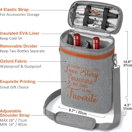 Anniversary Engagement Gifts for Men Women, Mr and Mrs Wine Tumblers Gifts - Funny Wedding Gifts for Couple, Bridal Shower, Newlywed - Insulated Wine Cooler Tote Bag with Glasses and Wine Accessories