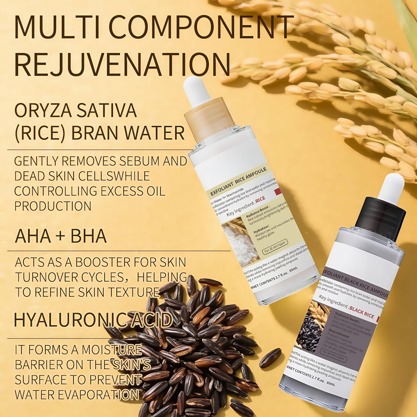 Peel Shot Glow Rice Ampoule Duo (White+Black),New Soft Rice Exfoliating Face and Body, Black and White Rice Exfoliant for All Skin Types, Gentle Peel & Deep Hydration