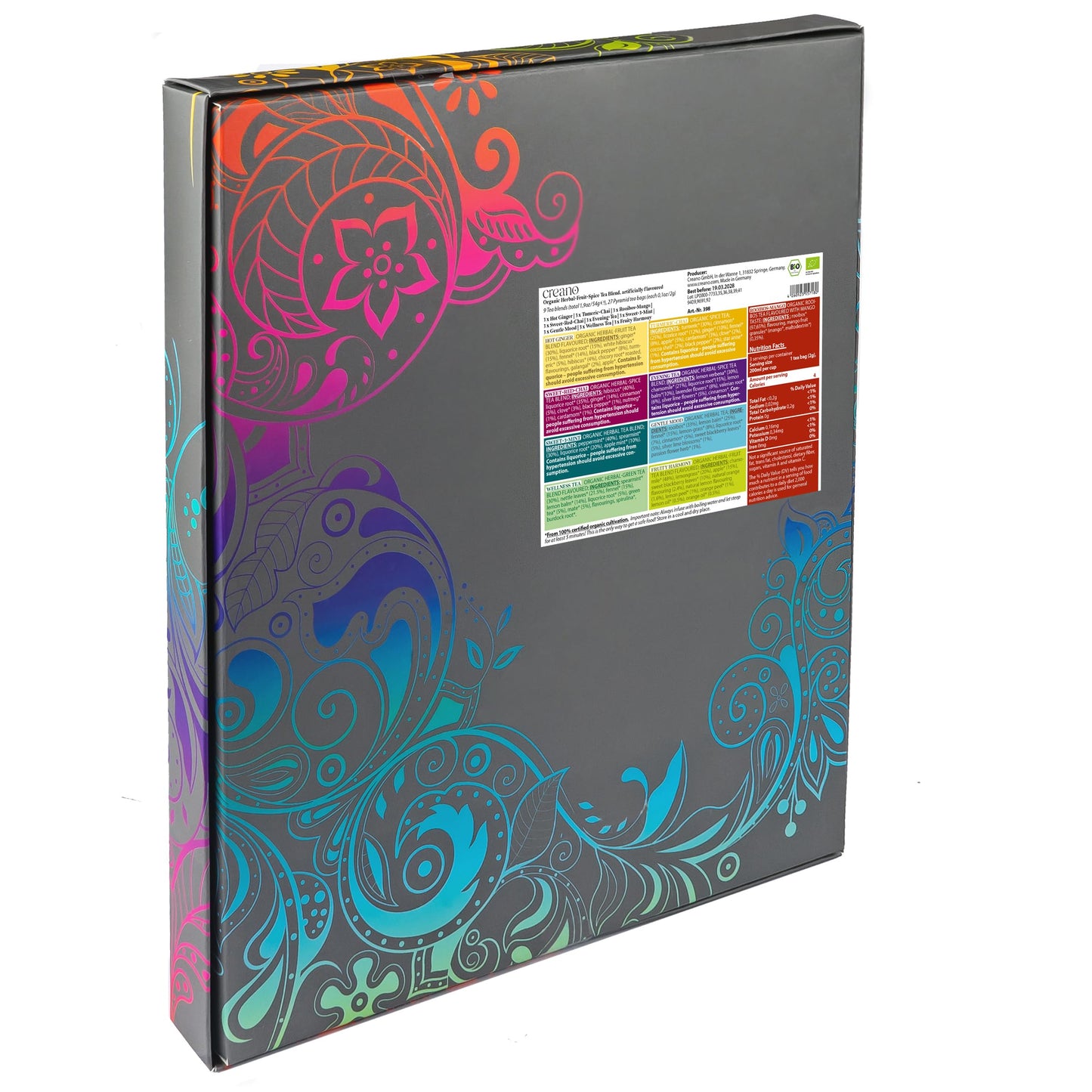 Creano Organic Herbal Tea Sampler Gift Set - Tea Gift Box - 27 Organic Tea Bags in 9 Different Varieties 54 g