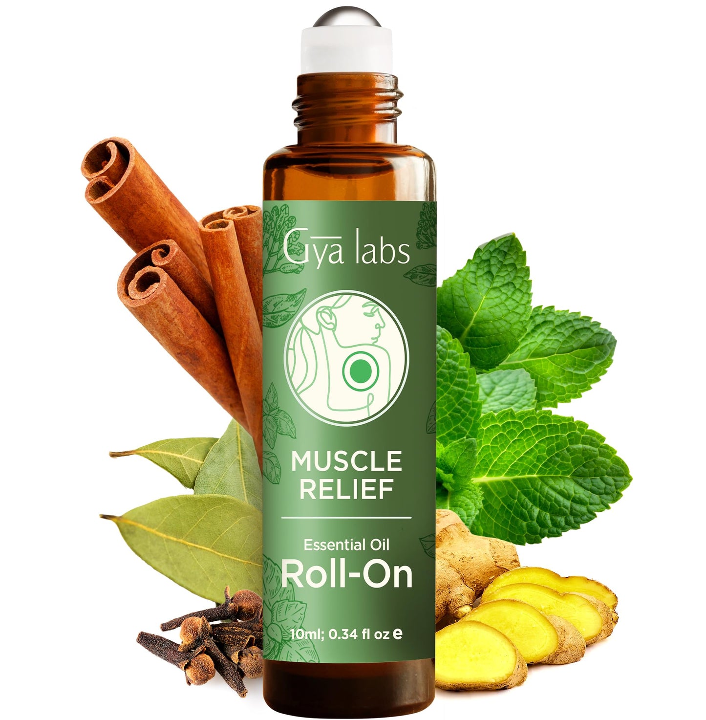 Gya Labs Deep Muscle Relief Essential Oil Roll on - Blended with Soothing Cinnamon, Energizing Ginger Oil & More - Natural Aromatherapy for Sore Muscles & Tension, Travel Size (0.34 Fl Oz)