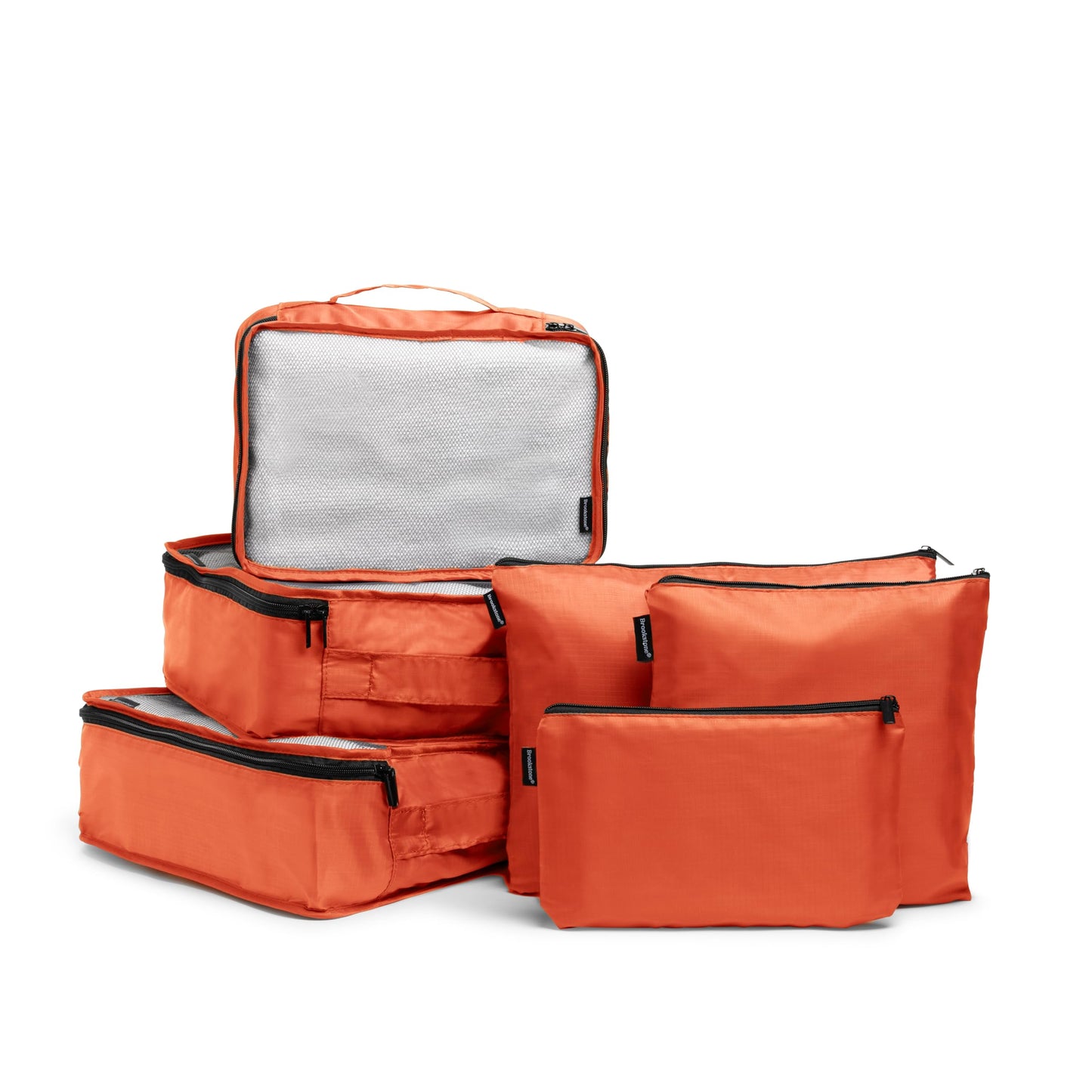 Brookstone Packing Cubes - 6 Piece Compression Packing Cubes for Travel - Tear Resistant Travel Essentials Bag Organizer Set, Orange