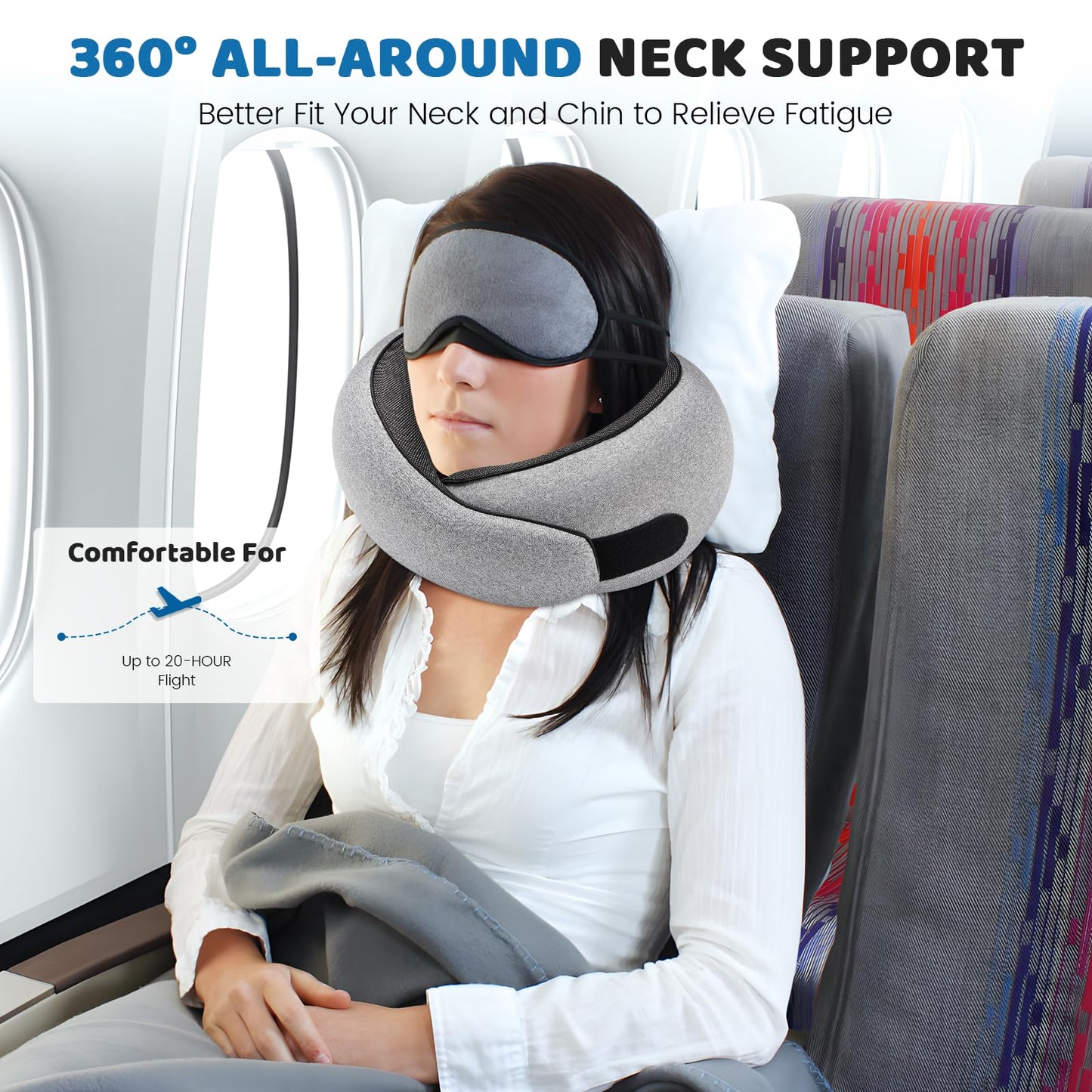 4litamz Neck Pillow Airplane,100% Pure Memory FoamTravel Neck Pillow Travel Neck Support Ergonomic &Portable Design Best for Sleeping Plane Car Train Office Flight (Small Grey)