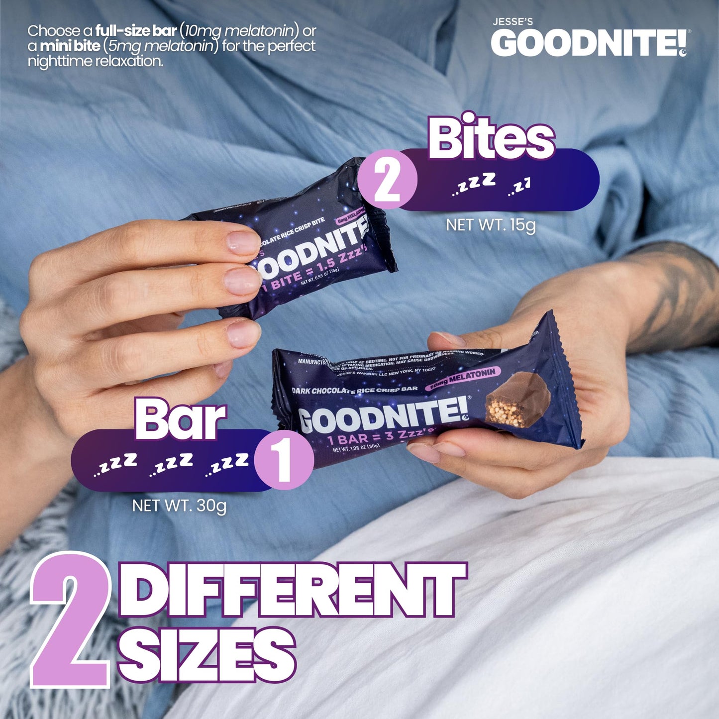 GOODNITE! Sleep Bites – Proprietary Blend with 5mg Melatonin & L-Theanine – Vegan, Gluten-Free, Kosher – Dark Chocolate Protein Snack for Restful Sleep – 8 Pack