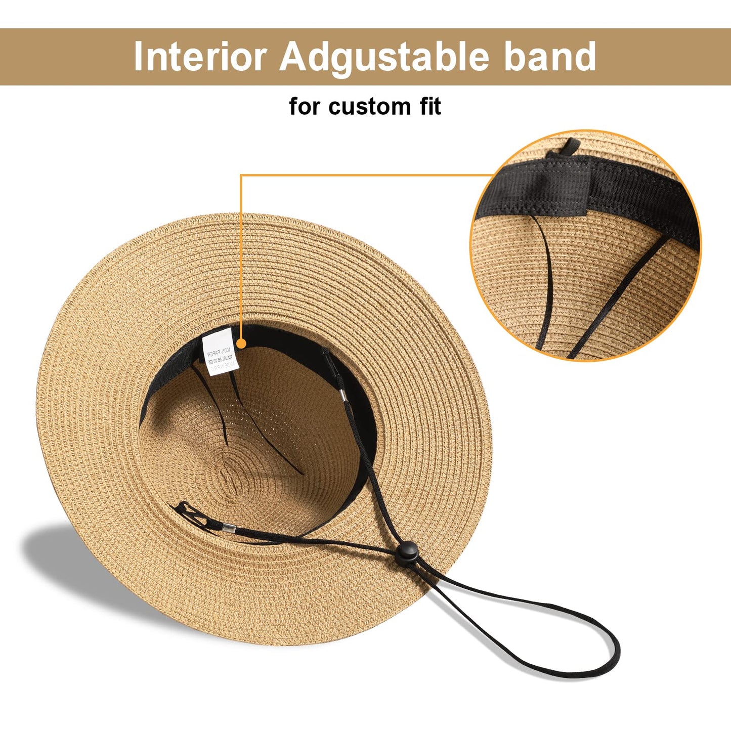Beach Sun Hats for Women, Straw Hat for Women UPF 50+ UV Sun Protection Summer Hat Foldable Roll up Cap A-Khaki
