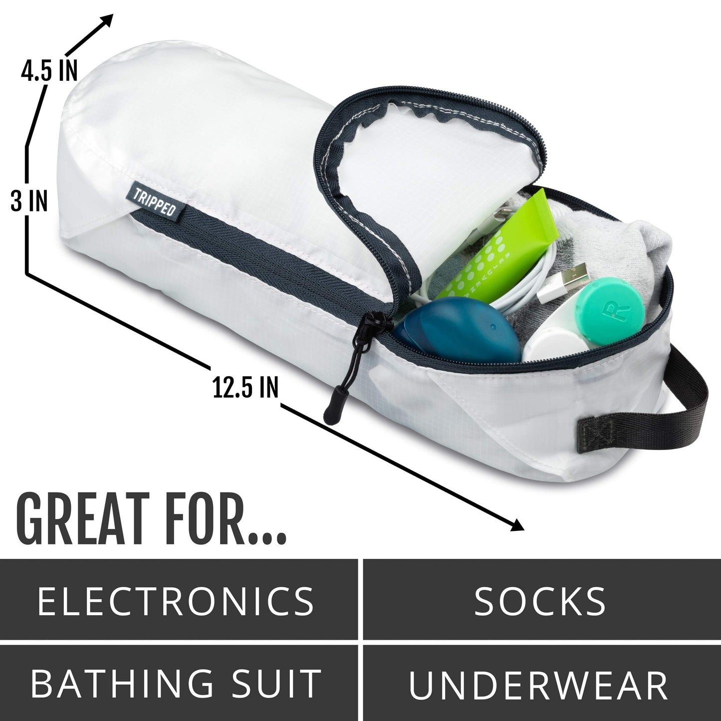 Large Compression Packing Cubes 6 Piece Set for Travel with Lightweight Laundry Bag for Carry-On Suitcase by TRIPPED Travel Gear (White)