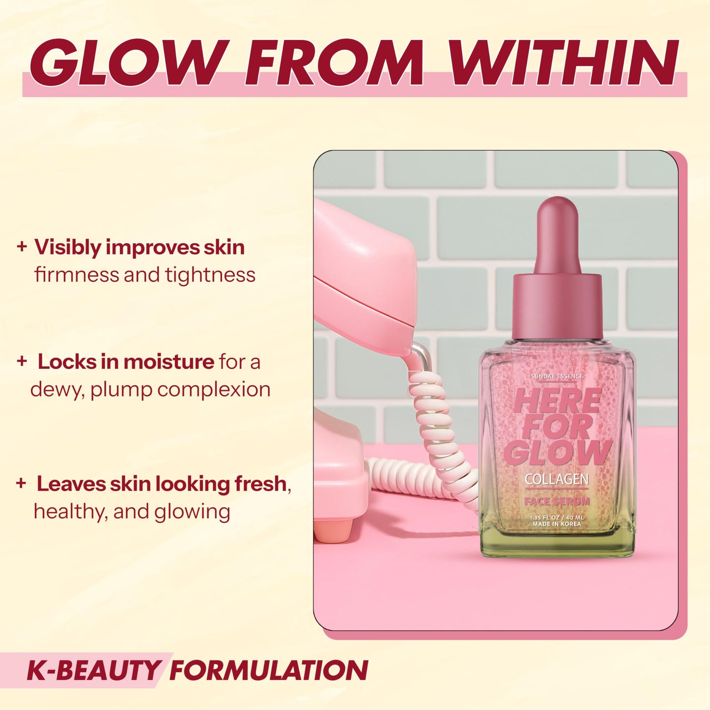 Sunday Essence Collagen Face Serum - Dermatologist Tested, Anti-Aging, Korean Skin Care, Hydrates & Improves Elasticity - Strengthens Skin’s Barrier, Retains Water - Vegan, Paraben-Free, 1.35 Fl. Oz