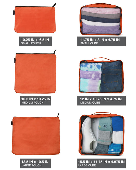 Brookstone Packing Cubes - 6 Piece Compression Packing Cubes for Travel - Tear Resistant Travel Essentials Bag Organizer Set, Orange