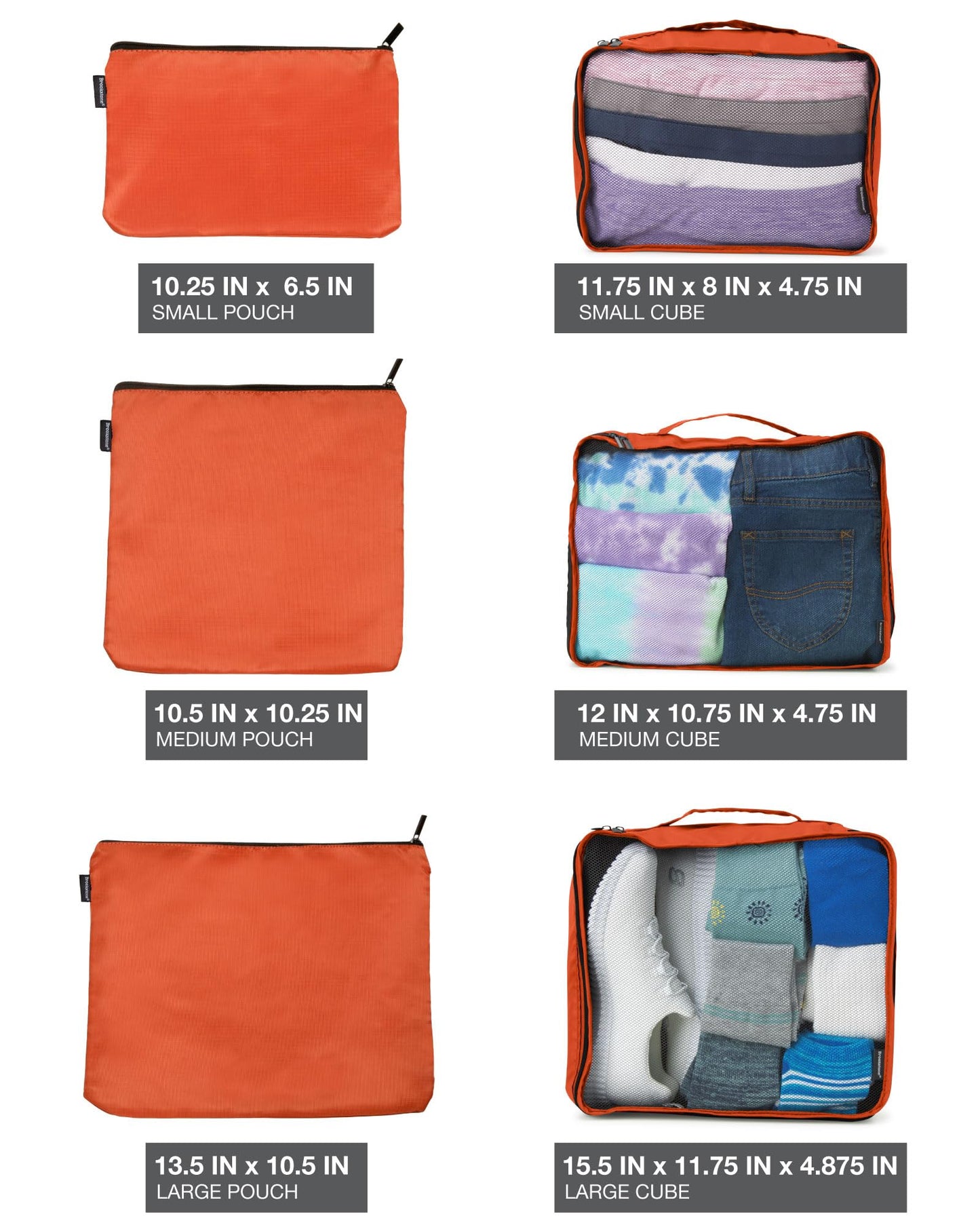 Brookstone Packing Cubes - 6 Piece Compression Packing Cubes for Travel - Tear Resistant Travel Essentials Bag Organizer Set, Orange