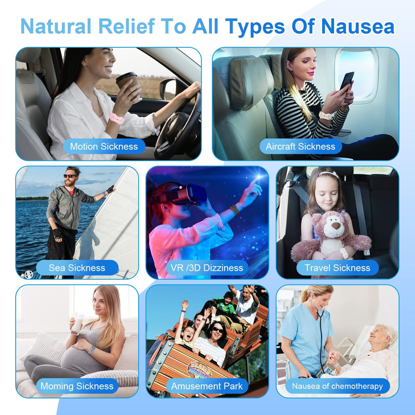 LYJEE Motion Sickness Bands Anti Nausea Wristband for Adult and Kids Morning Sickness Relief for Pregnant Women Acupressure Nausea Relief for Car, Sea, Air Sickness