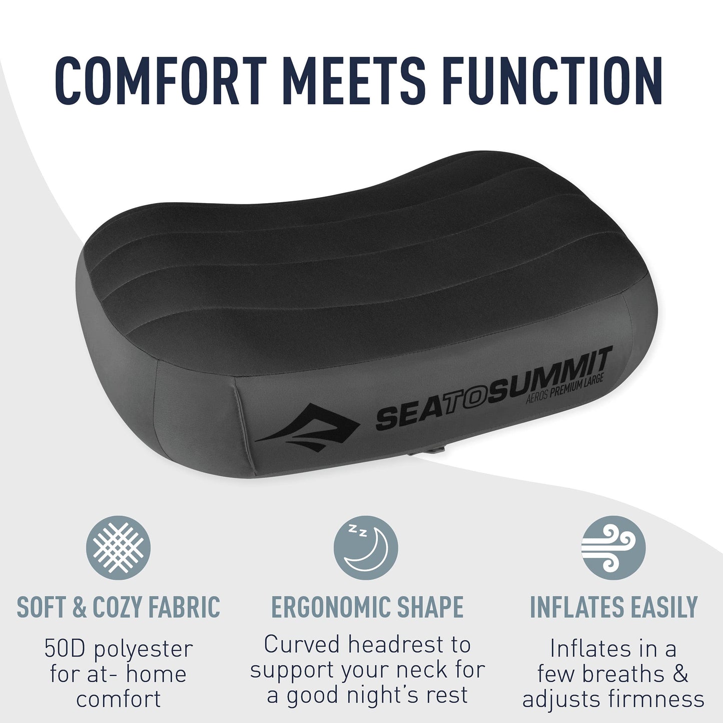 Sea to Summit Aeros Premium Inflatable Travel Pillow, Regular (13.4 x 9.4), Navy Blue