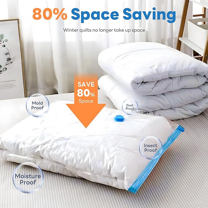 10 Pack Vacuum Storage Bags - Large Space Clothes Storage Travel Bag Hand Pump, No Leakage Compression Plastic Storage Bins Bags Travel Clothing, Vacuum Bag for Blankets Comforters Pillows