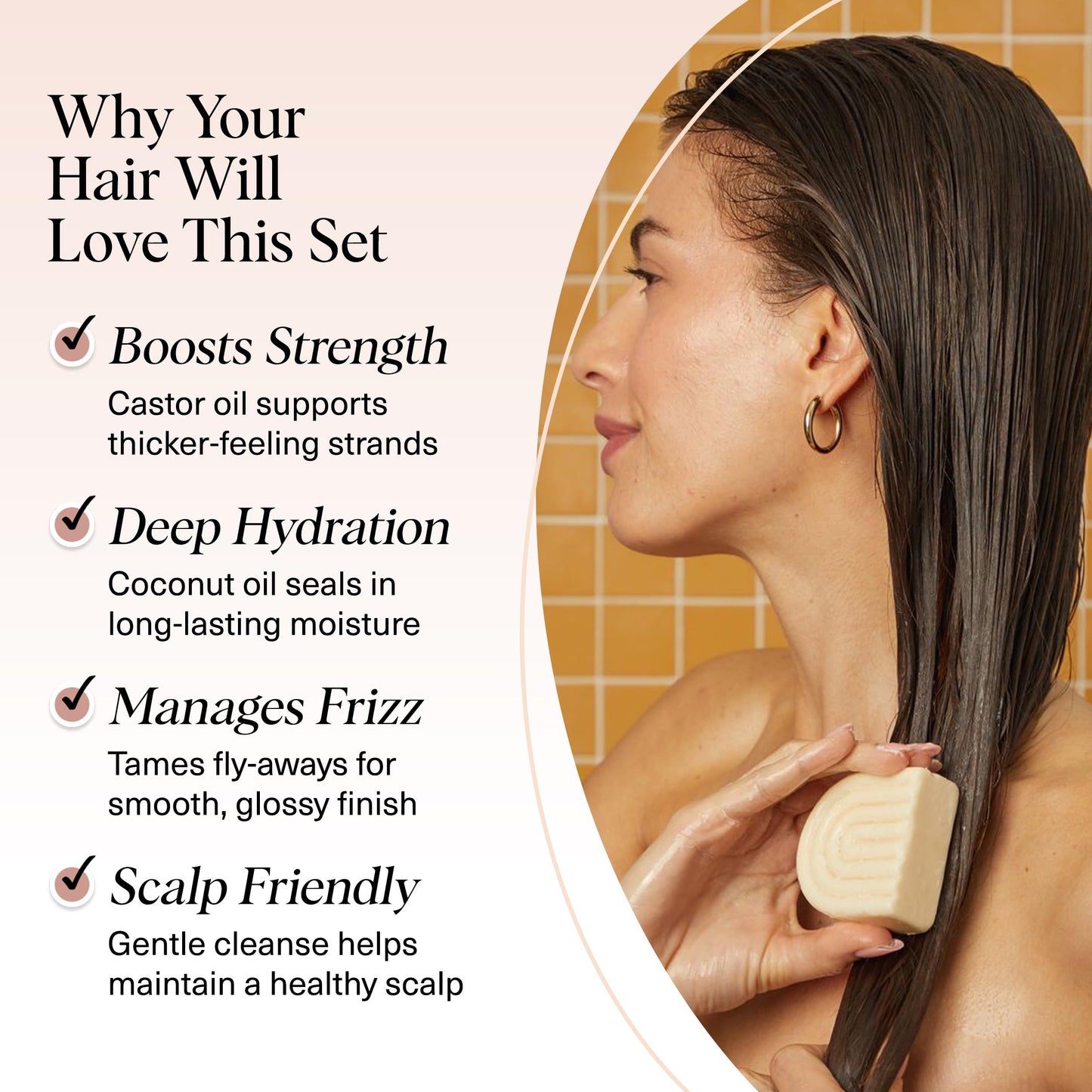 Kitsch Castor Oil Shampoo Bar & Coconut Oil Conditioner Bar – Nourishing Shampoo and Conditioner Set for Dry, Damaged Hair – Strengthening Hair Care, Hydrating & Deep-Moisturizing - 2pc set