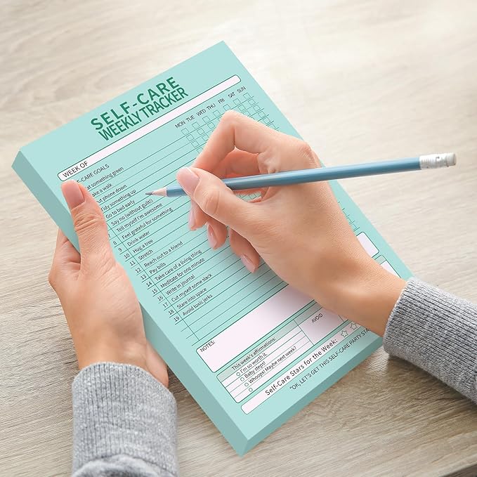 Cholemy 4 Pcs 240 Sheet Daily Checklist Weekly Tracker Pad 6 x 9 Inch Undated Notepad Productivity Schedule for Organizing Goals Mental Health Wellness Meal Prep Planner, 4 Colors (Self Care)