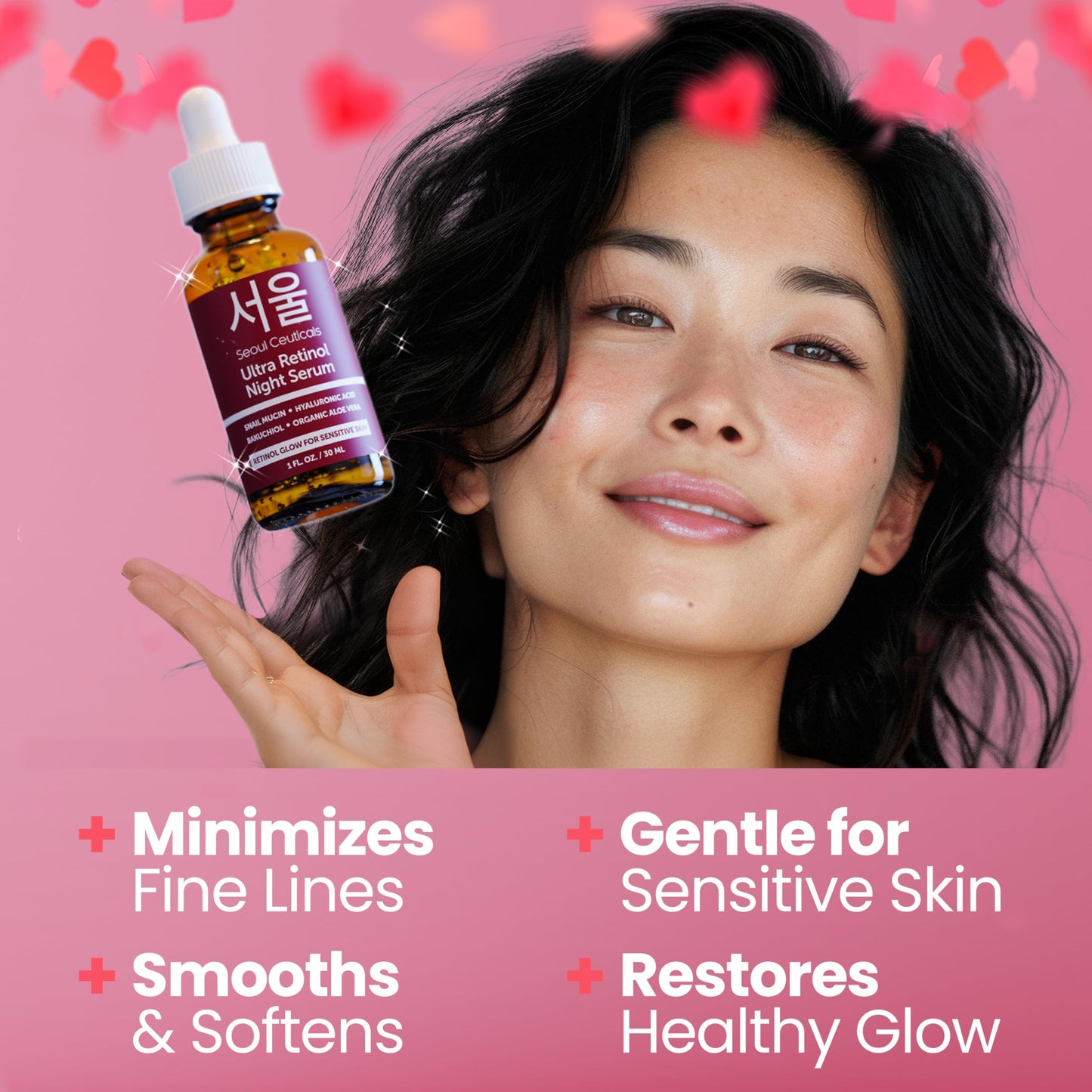 SeoulCeuticals 1% Korean Retinol Night Serum for Face - 97.5% Snail Mucin + Hyaluronic Acid + Bakuchiol, Cruelty Free K Beauty for Sensitive Skin 1oz