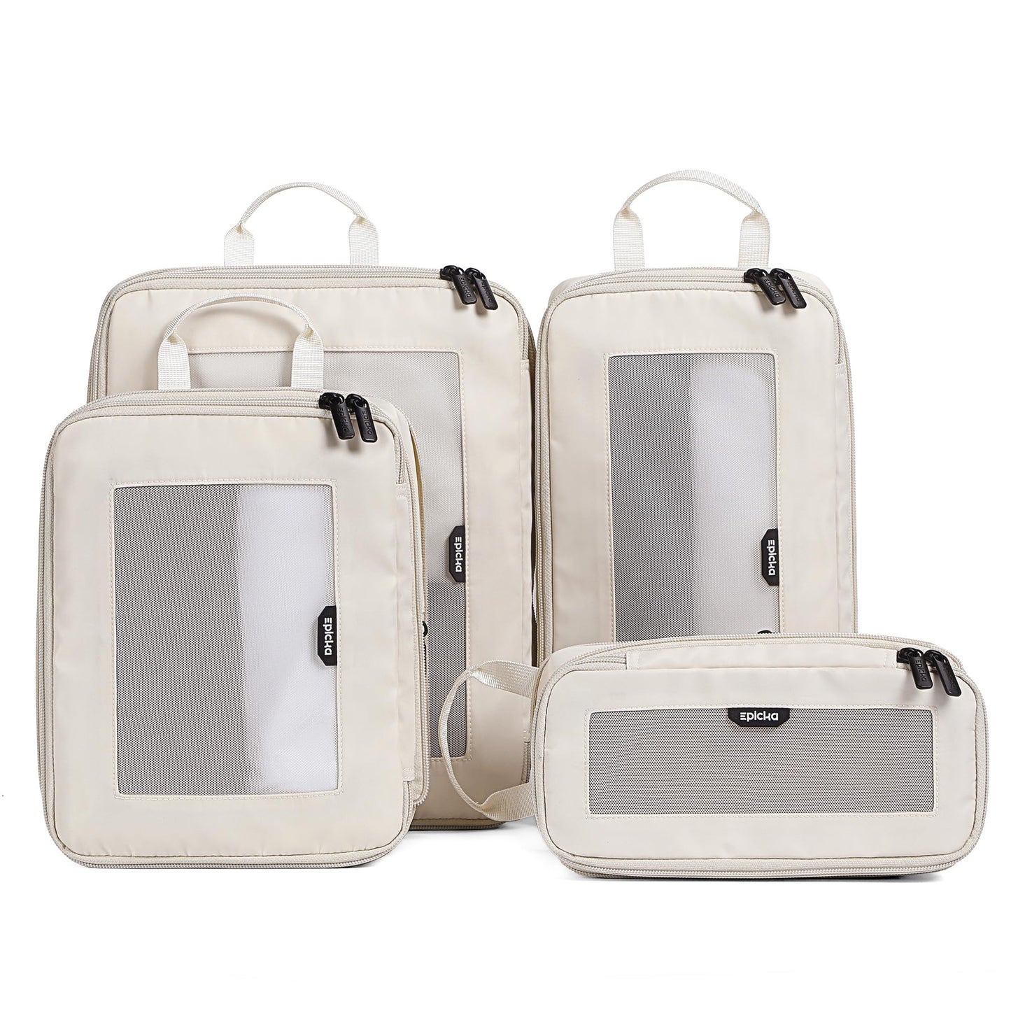 EPICKA TripCozy Compression Packing Cubes - 4 Set Durable Travel Organizer Bags with Mesh Top, Expandable Travel Accessories for Carry on, Luggage, Suitcase, Backpack (Beige)