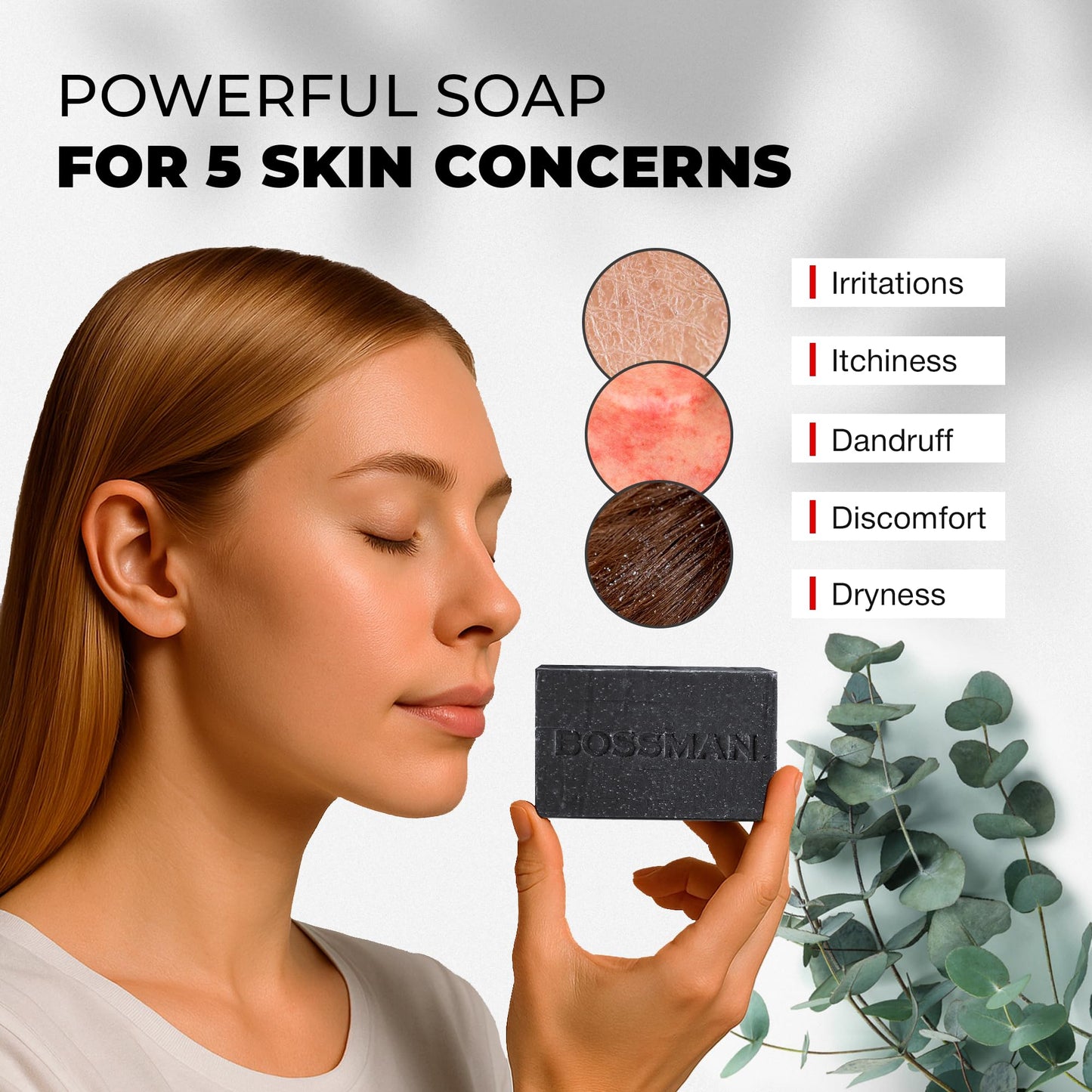 Bossman 4-in-1 Bar Soap for Men (4 oz) – All-Natural Beard Wash, Shampoo, Body Wash & Shaving Soap – Eucalyptus & Tea Tree Scent