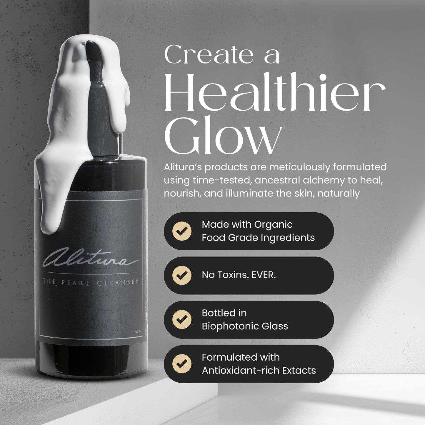 Alitura Pearl Facial Cleanser for Men & Women 100 ml – Anti-Aging Face Wash with Marine Collagen, Sea Kelp & Organic Botanicals – Hydrating Gentle Exfoliant for Clear, Smooth Skin – 3.4 oz Travel Size