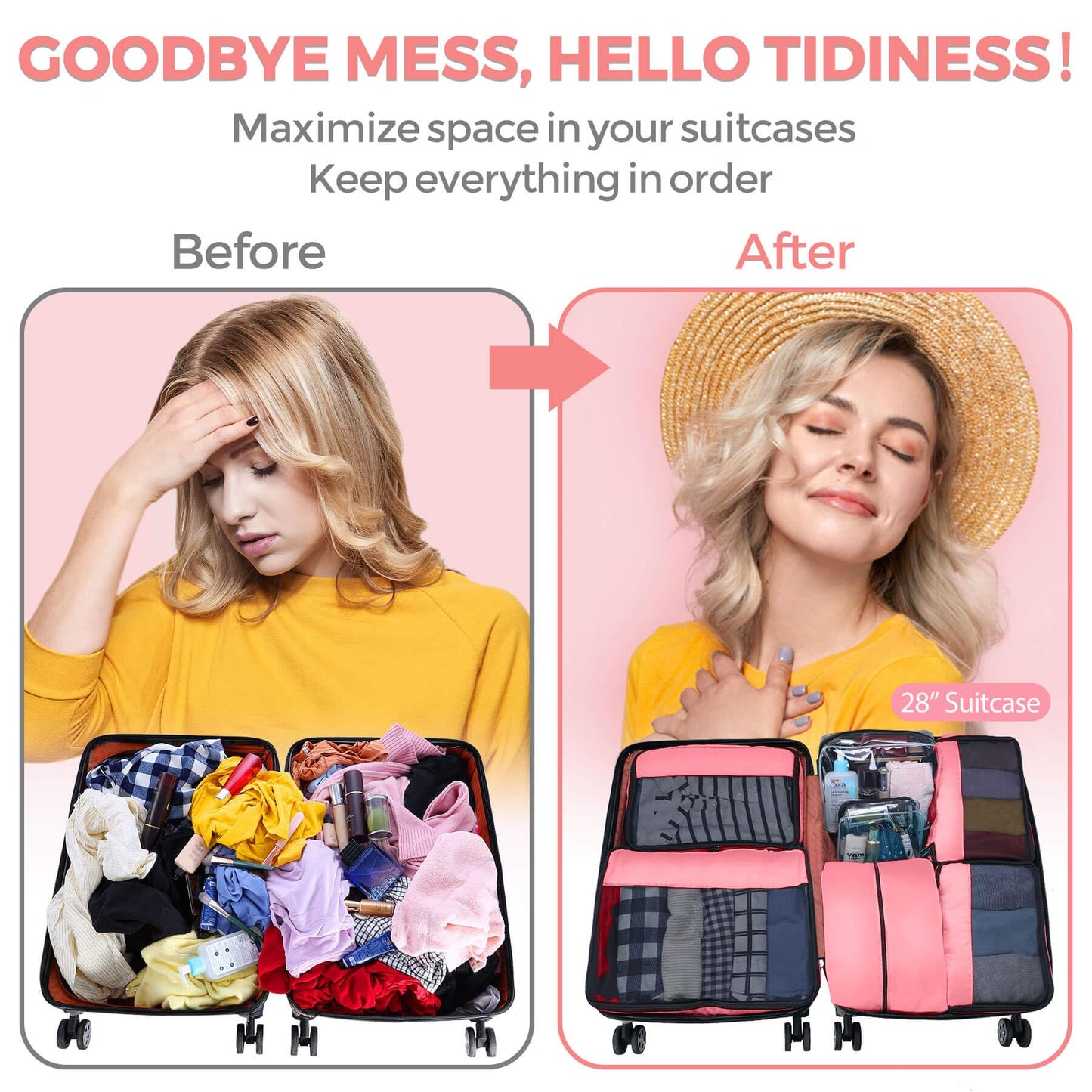 YAMIU Packing Cubes for Suitcases, 7 Pcs luggage organizer bags with Shoe Bag, 2 Waterproof Travel Toiletry Bags, Travel Cubes for Travel Essentials Travel Accessories