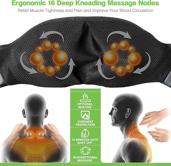 cotsoco Neck Massager, Shiatsu Neck and Back Massager with Heat for Pain Relief, Deep Tissue 3D Kneading Massage Pillow, Relaxation Gifts for Men and Women, Gifts for Dad, Elderly,Wife (Azure)