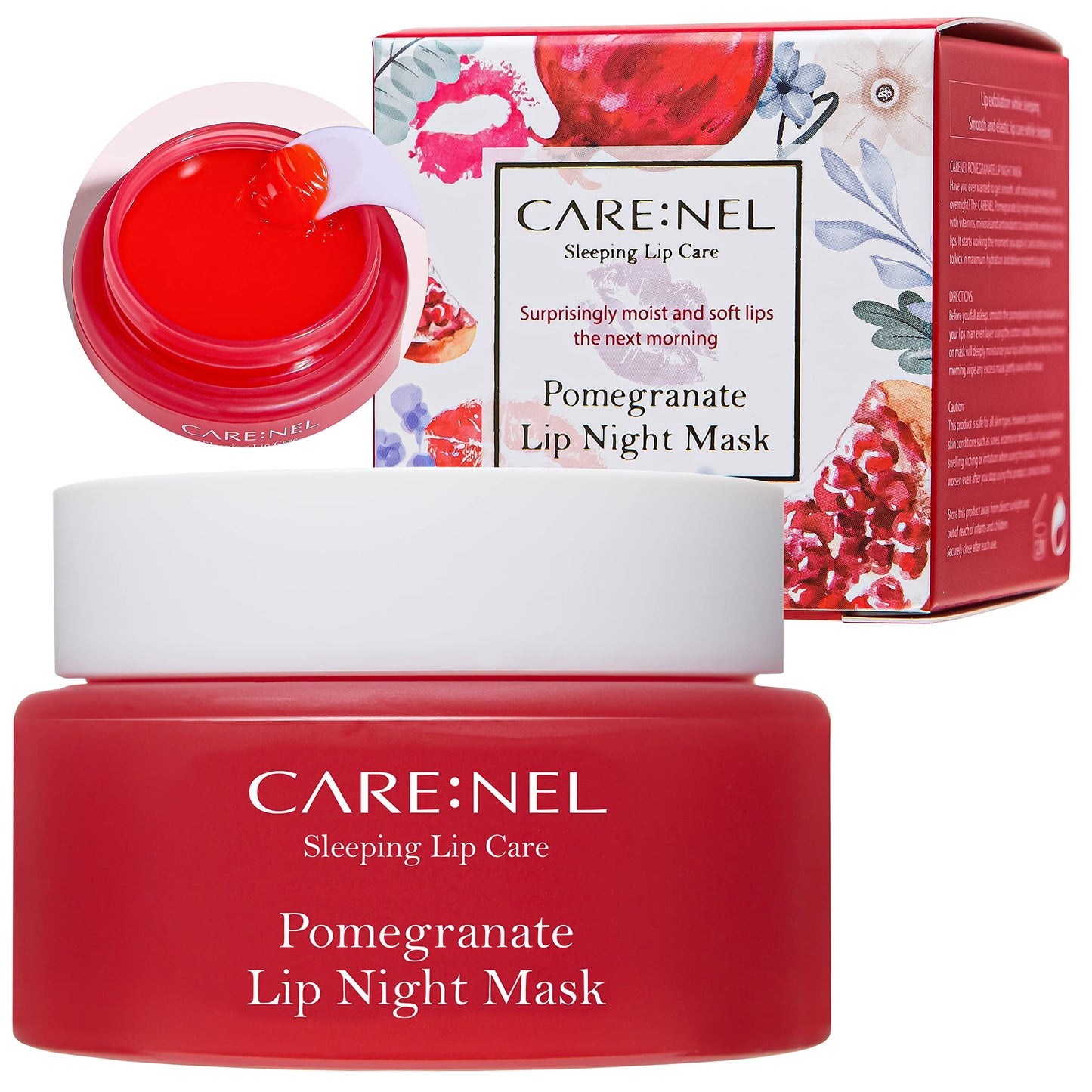 CARE:NEL Lip Mask Overnight 23g (Pomegranate) - Moisturizer for Dry Lips - Overnight Treatments Balm, Day and Night Repair Gloss, Scrubs Exfoliator