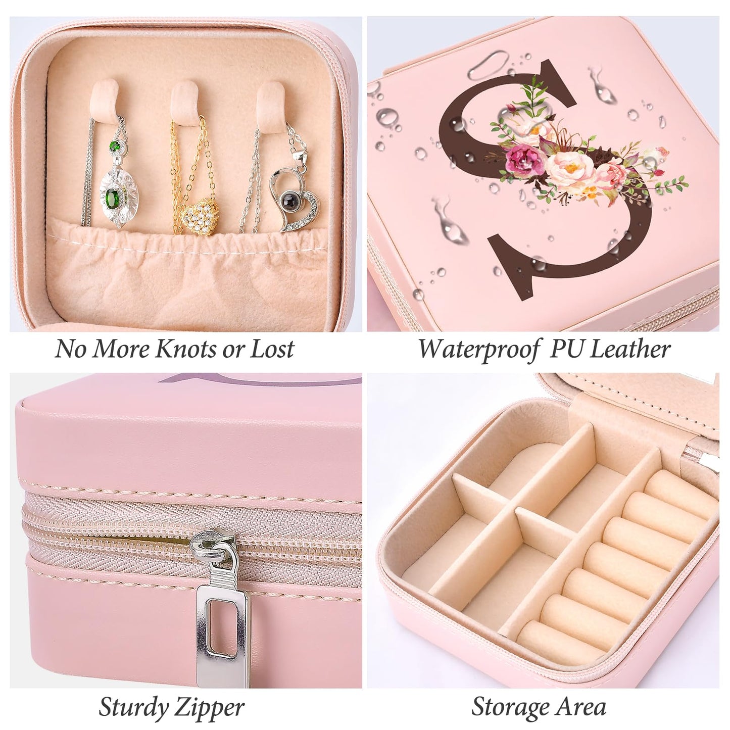 Travel Jewelry Case Box Organizer, Personalized Gifts for Women Wife Mom Aunt, Mothers Day Mom Gifts from Daughter Son, Bridal Shower Giftware for Women, Bridesmaid Proposal Unique Presents, Initial S