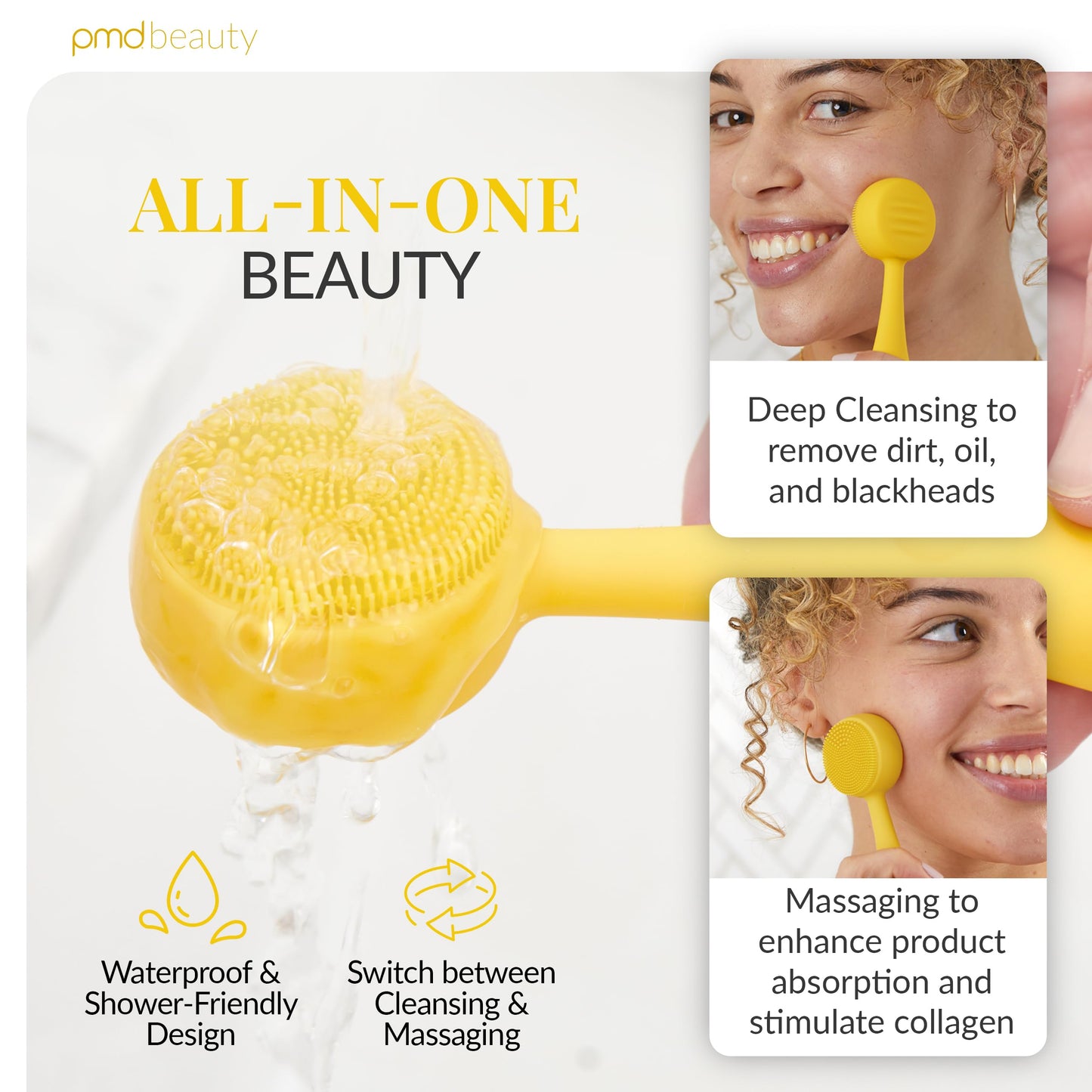 PMD Beauty Clean Mini - Smart Facial Cleansing Device with Silicone Brush & Anti-Aging Massager - Waterproof - SonicGlow Vibration Technology - Clear Pores and Blackheads - Lift,Firm,and Tone Skin