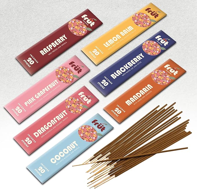 Mecka Frut Incense Sticks Gift Set, 140 Sticks for Meditation and Relaxation, 7 Fruity Scents for Aromatherapy, Premium Long-Lasting Natural Incense