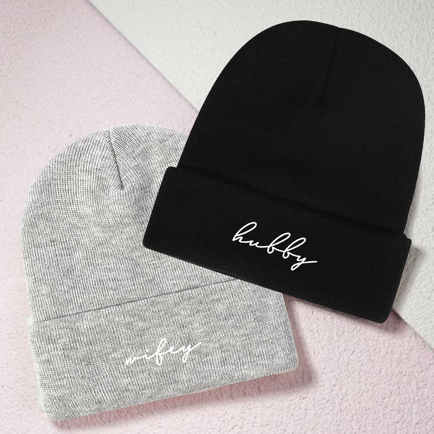 GroomBrideGifts Wedding Beanie Hat Set for Couples, Hubby & Wifey - Bridal Shower Gifts, Unique Gift for Engagement, Honeymoon, Anniversary