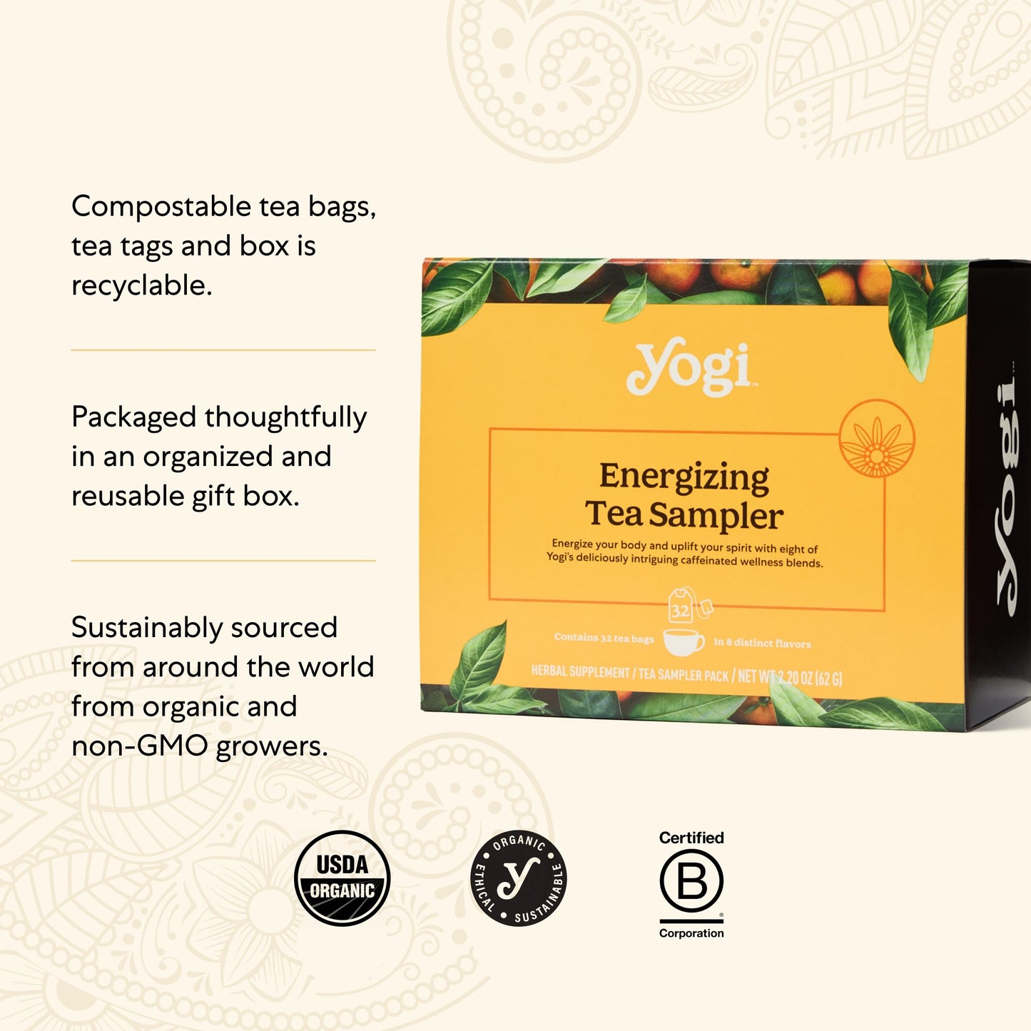 Yogi Organic Tea Energy Sampler Box (32 Tea Bags) - 8 Energizing Black & Green Teas - Contains Caffeine - Gift Set & Variety Pack