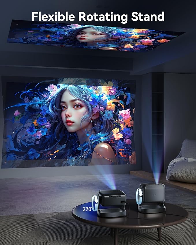 4K Projector with WiFi and Bluetooth, 1800 ANSI Outdoor Movie Projector with Built-in 10,000+ Apps, Native 1080P Portable Smart Home Proyector, Voice Control & Auto Focus/Keystone, Dual Speaker