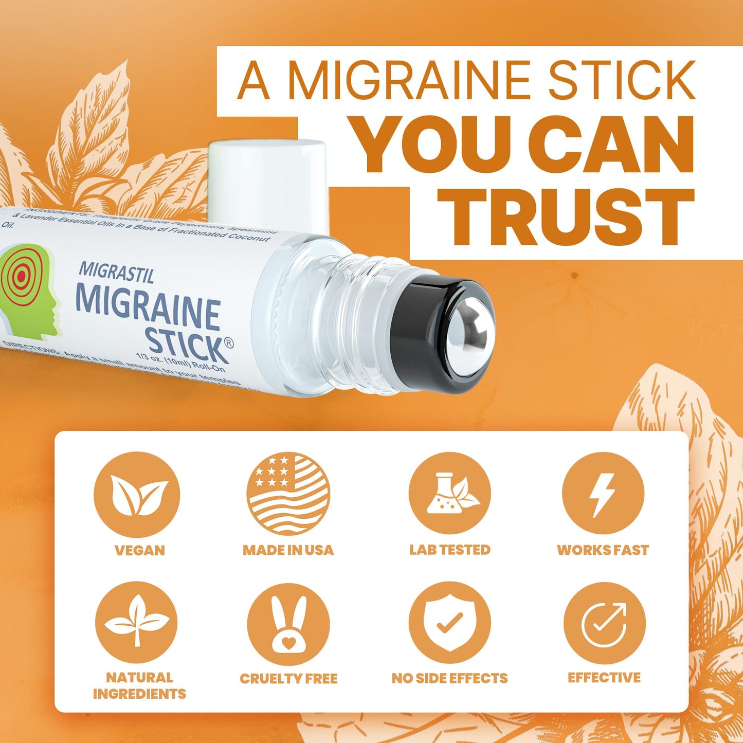 Basic Vigor Migrastil Migraine Support Kit with Migraine Stick, Capsules & Nausea Inhaler. Made in The USA