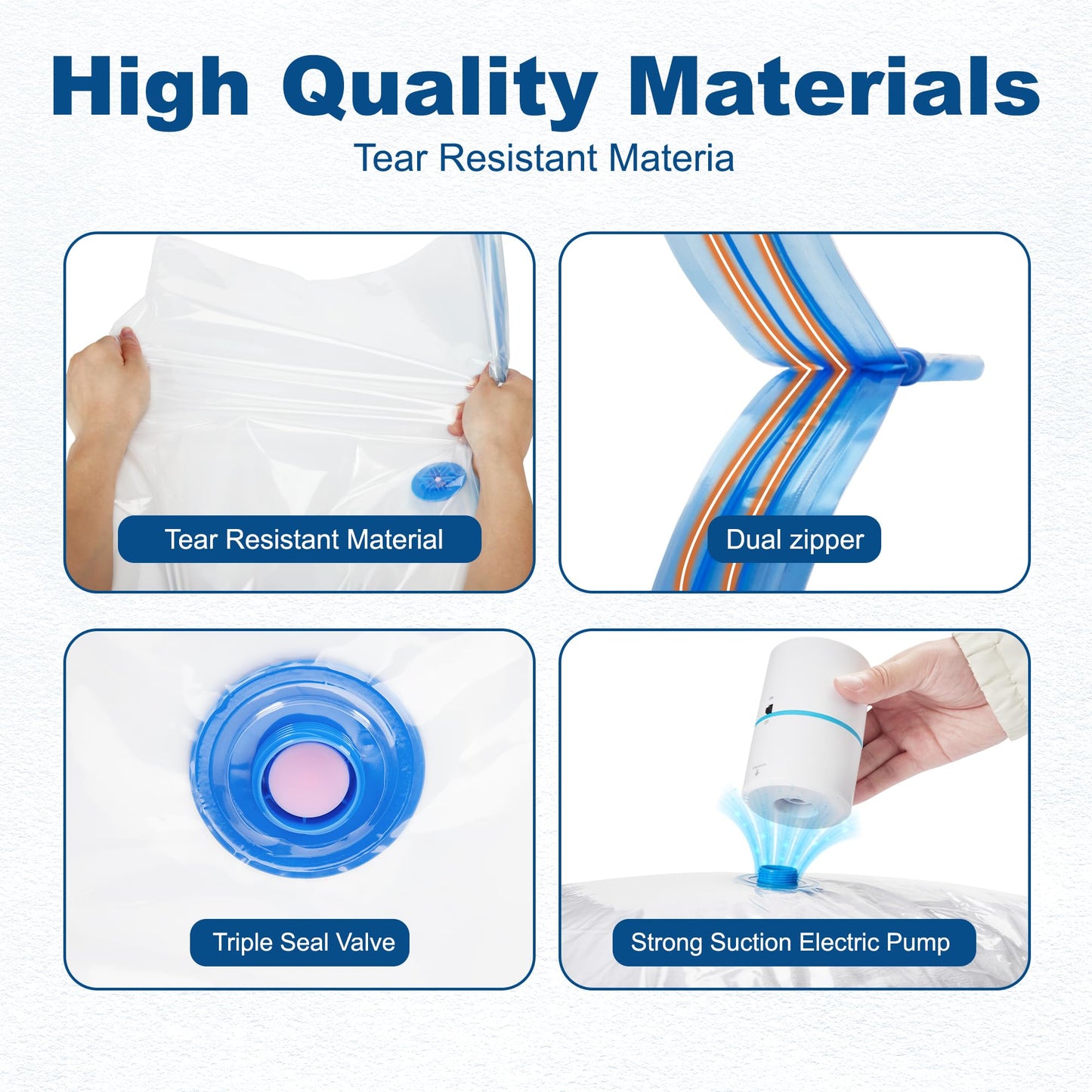 HOUSE DAY 18 Pack Vacuum Storage Bags with Electric Pump, Valve, Space Saver Vacuum Seal Bags for Clothing, Comforters, and Travel Essentials 3 Jumbo,3 Large,3 Medium,3 Small/3 Small,3 XS Roll Up Bag