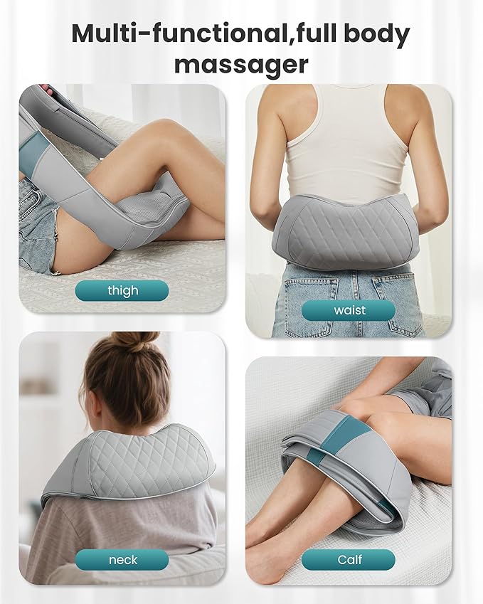 Cordless Neck Massager with Heat, Shiatsu Neck Back Massager for Pain Relief Deep Tissue, Rechargeable 4D Knead Shoulder Massager Pillow, with Portable Carry Bag, Gifts for Mom, Dad