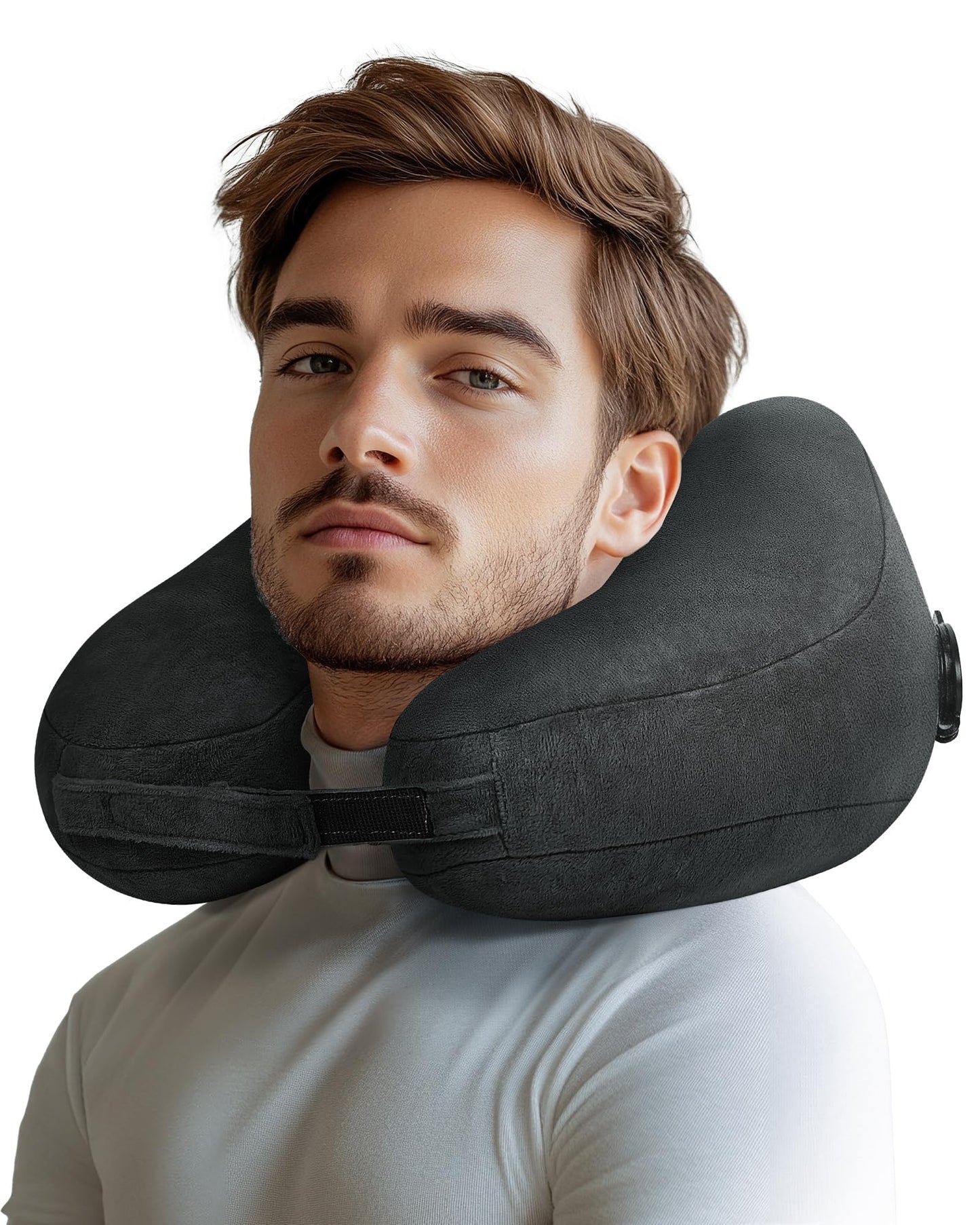 loveheek Travel Pillow Inflatable Neck Pillow Airplane Pillow with Velvet Cover Inflatable Pillow for Car/Train/Plane (Black, M)