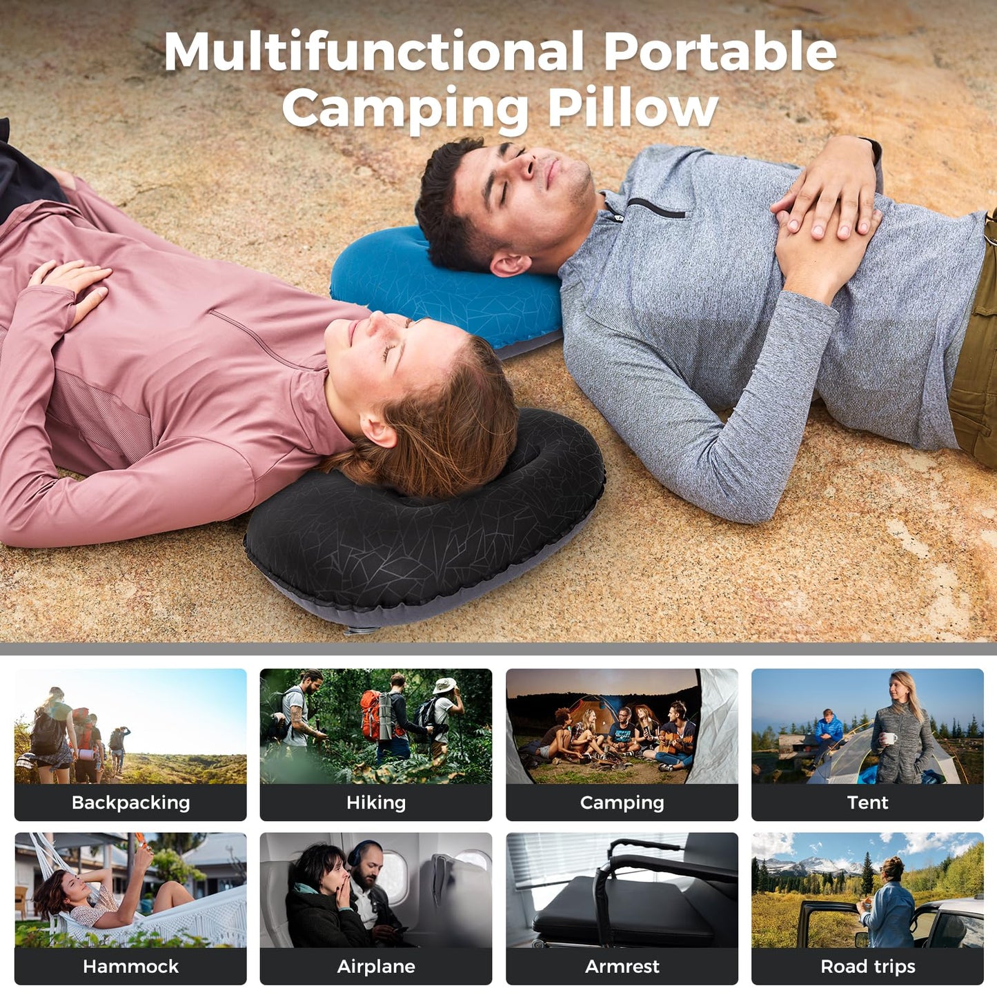 ATEPA Inflatable Camping Pillow, Ultralight Waterproof Travel Pillow with Ergonomic Support & Leak-Proof Air Valve, Compact Portable Pillow for Hiking Backpacking Tent Airplane Beach, Black