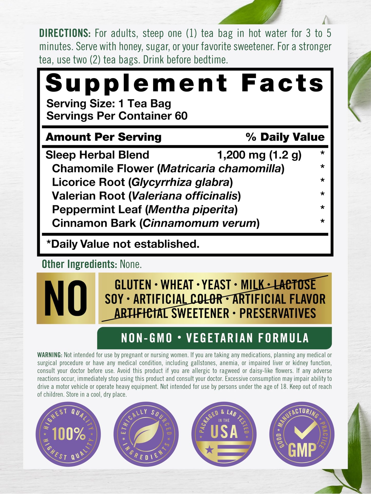 Carlyle Sleep Tea for Bedtime Extra Strength | 60 Bags | Caffeine Free | Herbal Blend with Valerian Root | Vegetarian, Non-GMO & Gluten Free