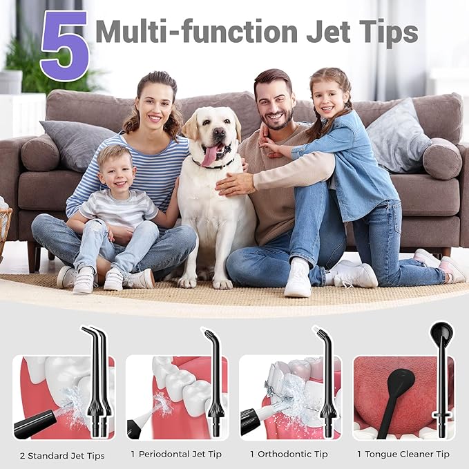 350ML Water Dental Flosser Teeth Pick with Stand Convenient Storage, 5 Modes Portable Cordless Oral Irrigator, Electric Rechargeable IPX7 Waterproof for Home Travel Teeth Cleaning(Black)