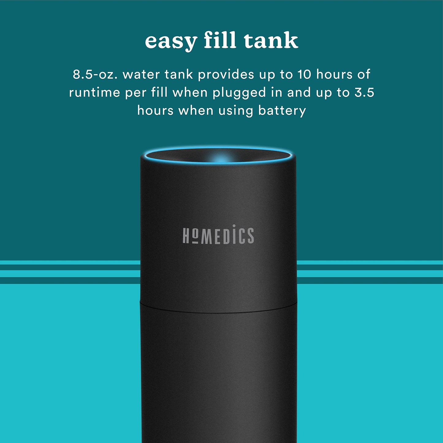 Homedics Portable Humidifier - Small Air Humidifiers for Bedroom, Plants, Office, Travel - Cool Mist Humidifiers, Color-Changing Accent Light, 2 Mist Settings, Black