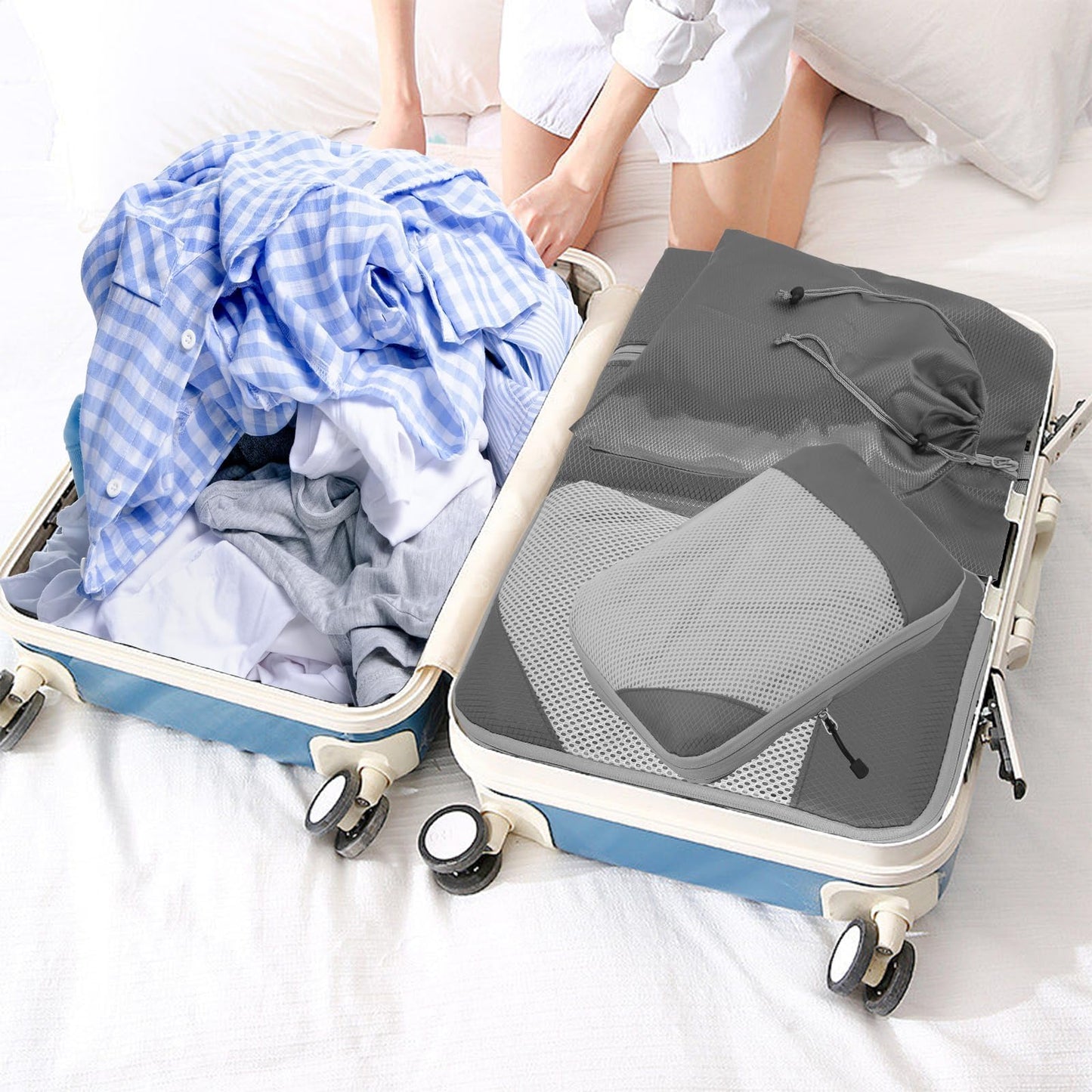 6 Set Compression Packing Cubes for Travel, Lightweight Luggage Organizers, Waterproof & Tear-Resistant, Expandable Travel Organizers Bag Set for Suitcase