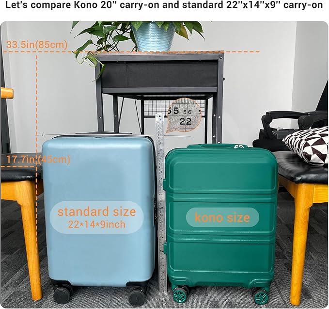 Kono 20'' Carry on Luggage Lightweight with Spinner Wheel TSA Lock Hardside Luggage Durable Small Carry on Suitcase Turquoise